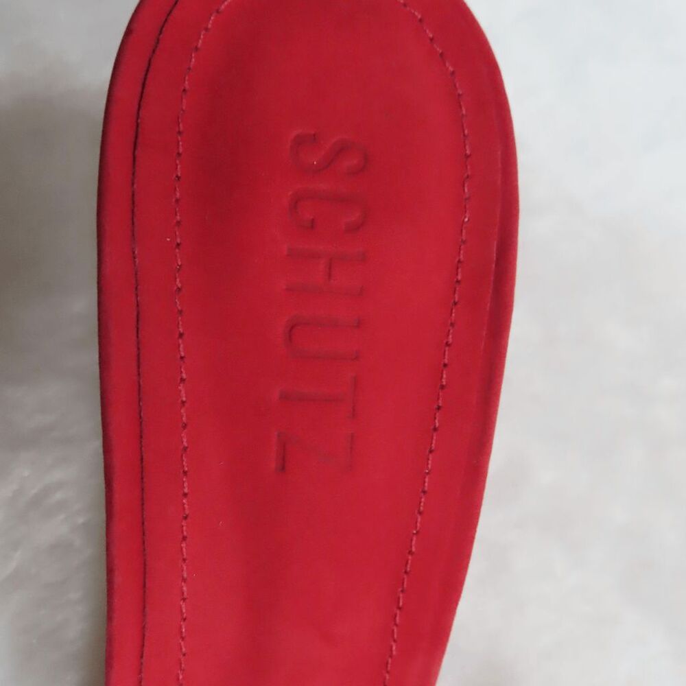 SCHUTZ Club Red Nobuck Leather Posseni Heel Sandals Size 8.5 - Picture 6 of 6